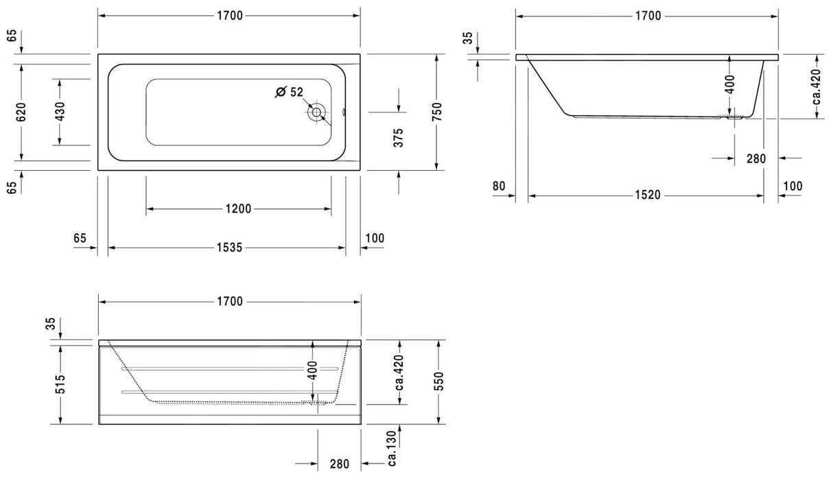 DURAVIT Baignoire rectangulaire en acrylique D-Code