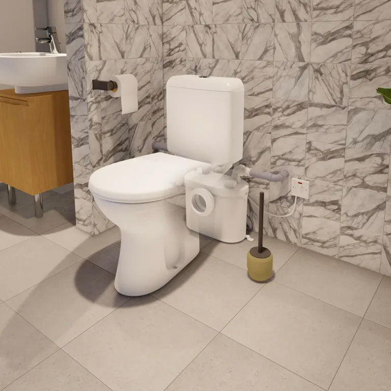 Broyeur sanitaire Sanibroyeur Pro Up Silence de SFA, adaptable pour WC, avec moteur silencieux et design compact.