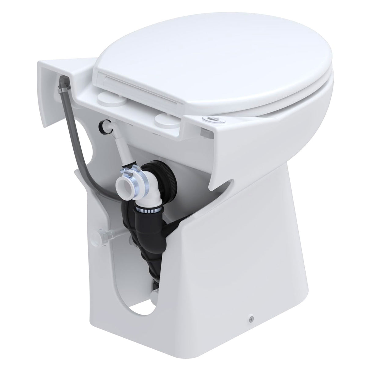 Cuvette WC compacte Sanicompact 43 Eco+ SFA avec broyeur intégré et design moderne, vue de face.