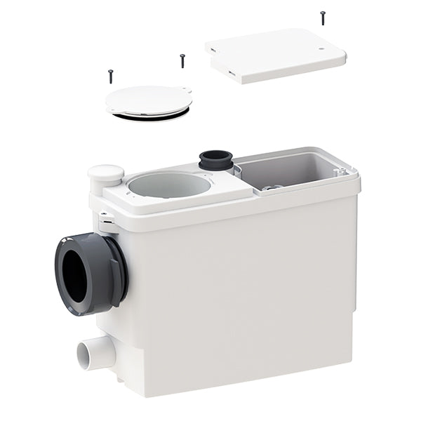 Broyeur SFA avec bâti-support WC Grohe et habillage en verre Saniwall Pro Up, visible avec composants et installation.