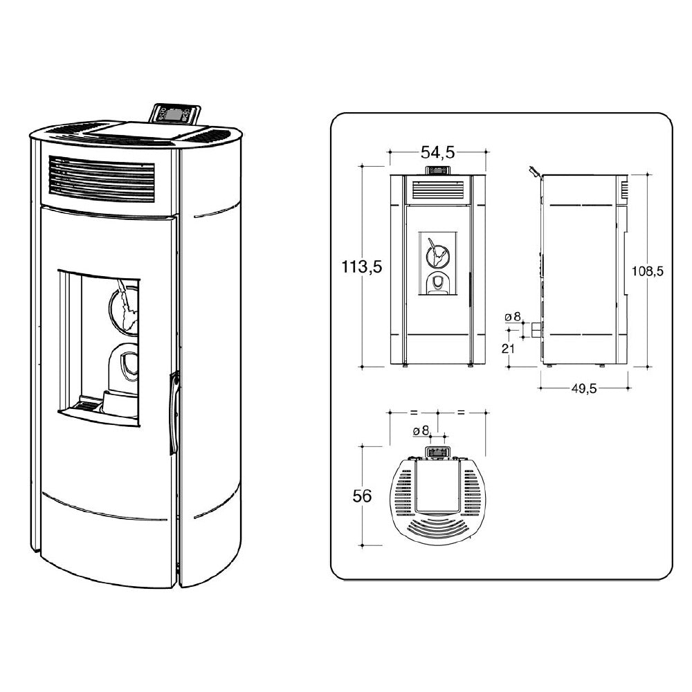 Invicta Poêle à granulés acier Lodi 8 noir Wi-Fi flamme verte étanche (30 à 100m²) - 8kw - Mister PRO