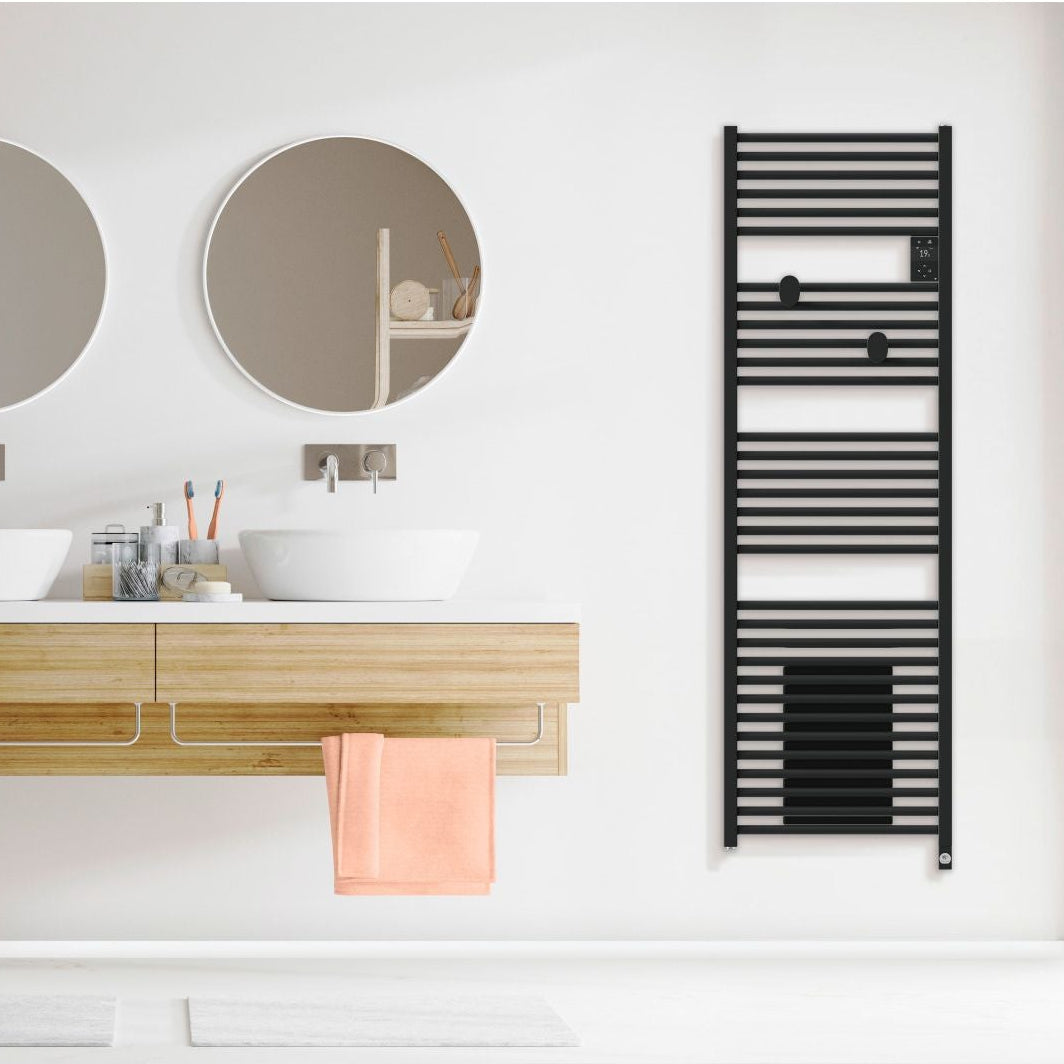 Radiateur sèche-serviettes noir Thermor, design mural, salle de bain moderne