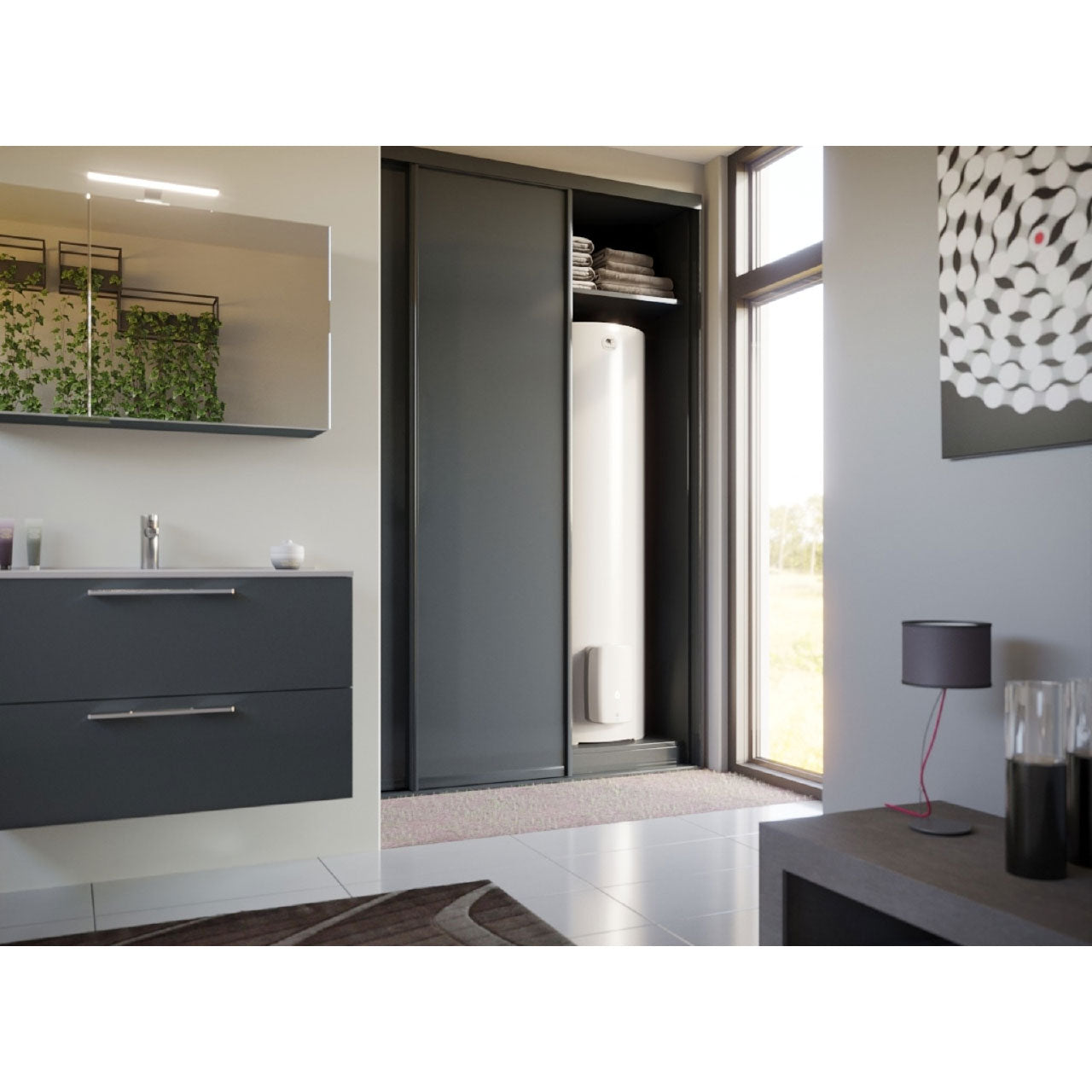 THERMOR Chauffe-eau ACI hybride vertical sur socle mono DURALIS blanc