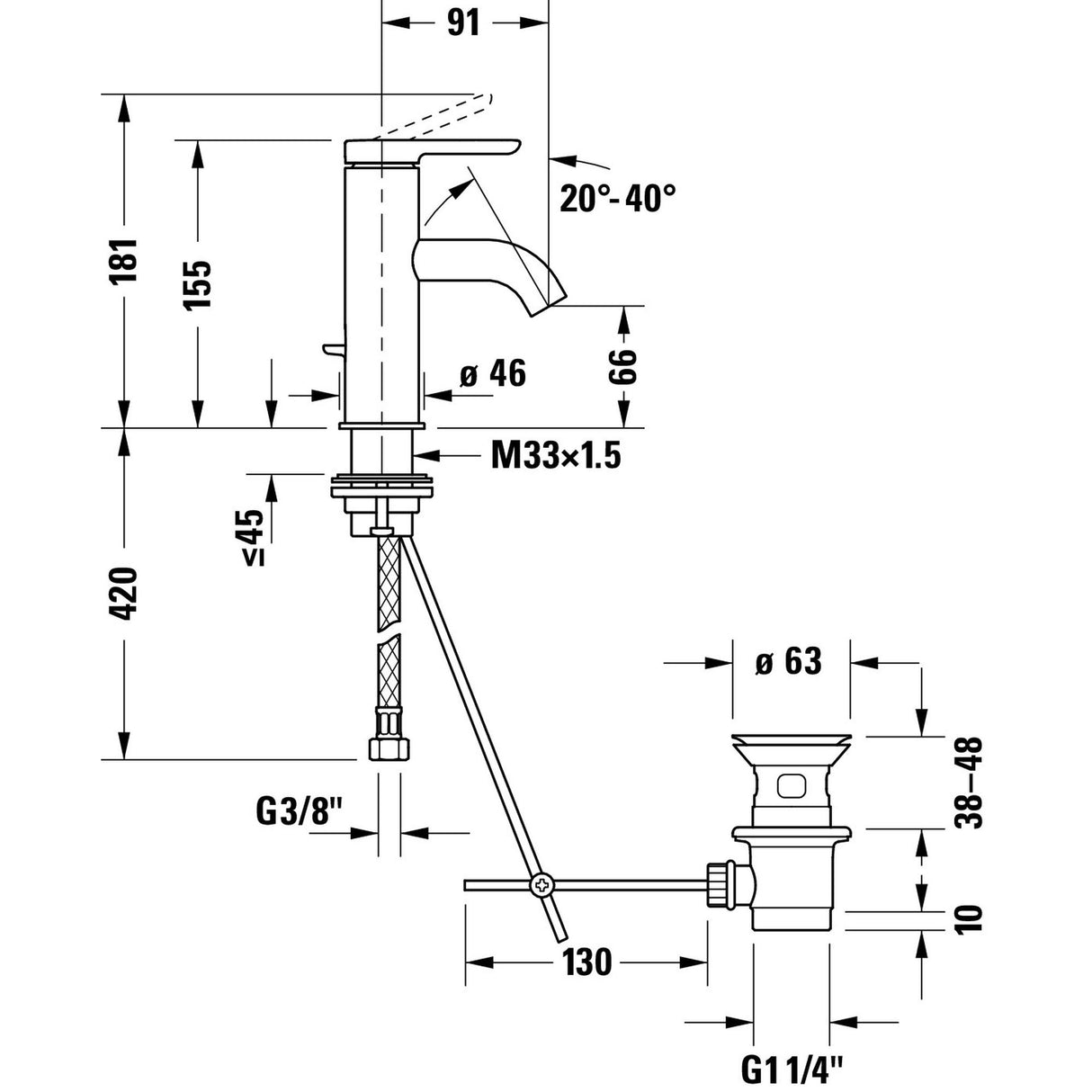 DURAVIT Mitigeur de lavabo noir mat avec vidage C.1