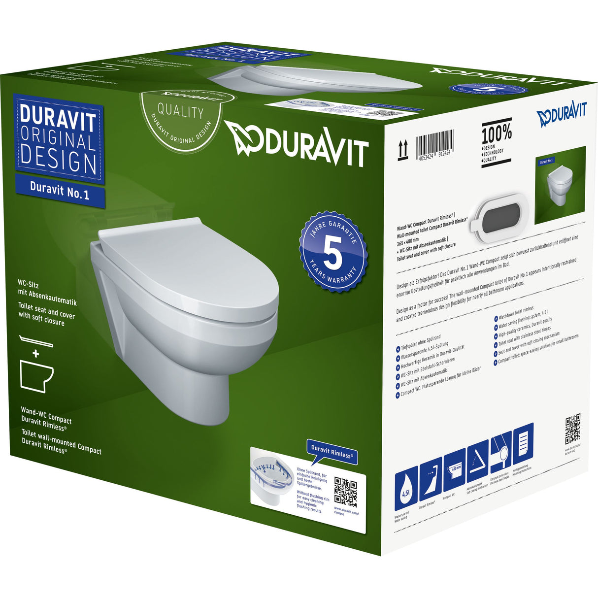 DURAVIT Pack WC suspendu avec abattant DuraStyle N°1 45750900A1