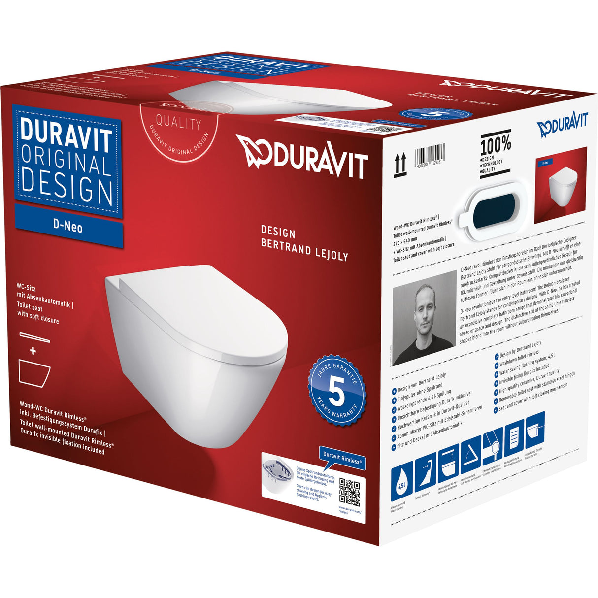 DURAVIT Pack WC suspendu avec abattant frein de chute et système de fixation D-Neo 45770900A1