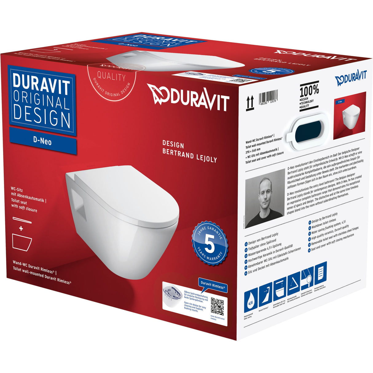 DURAVIT Pack WC suspendu avec abattant D-Neo 45780900A1