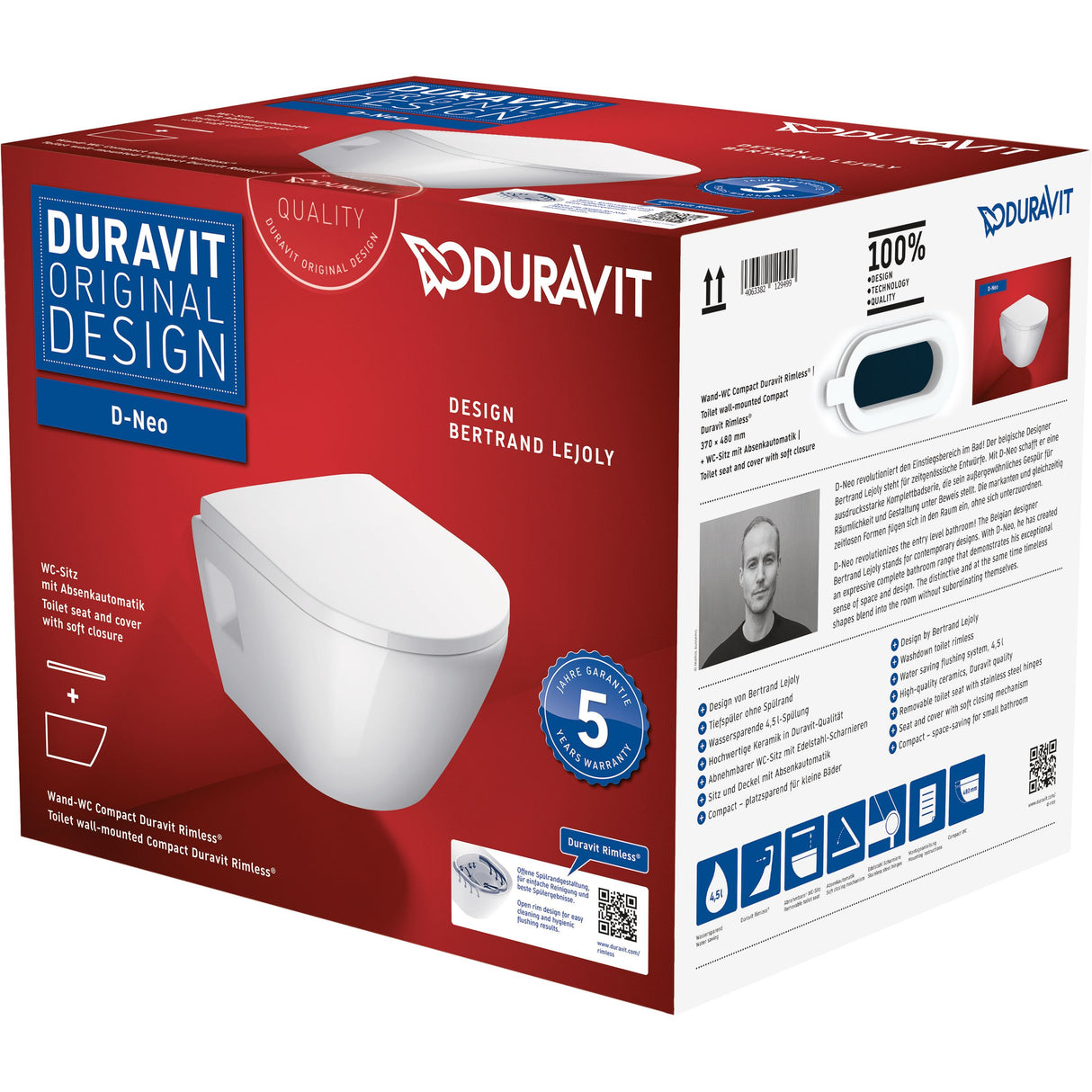 DURAVIT Pack WC suspendu avec abattant D-Neo 45870900A1