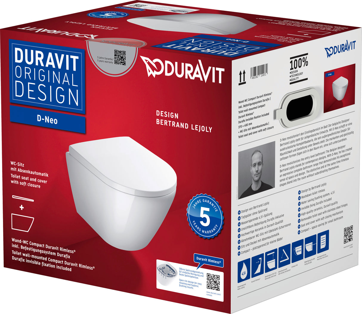 DURAVIT Pack WC suspendu avec abattant et système de fixation D-Neo 45880900A1
