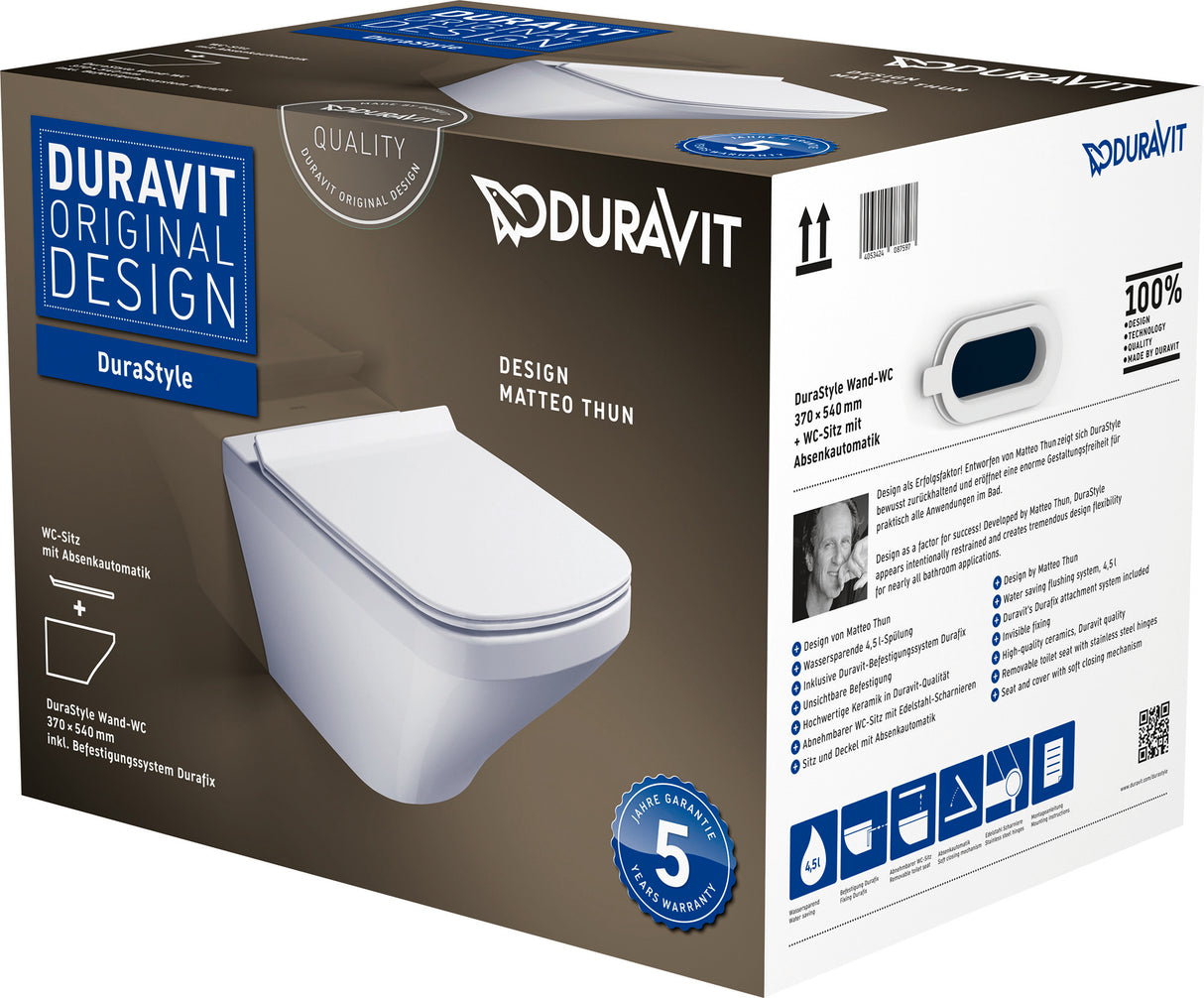 DURAVIT Pack WC suspendu avec abattant et système de fixation DuraStyle 45520900A1
