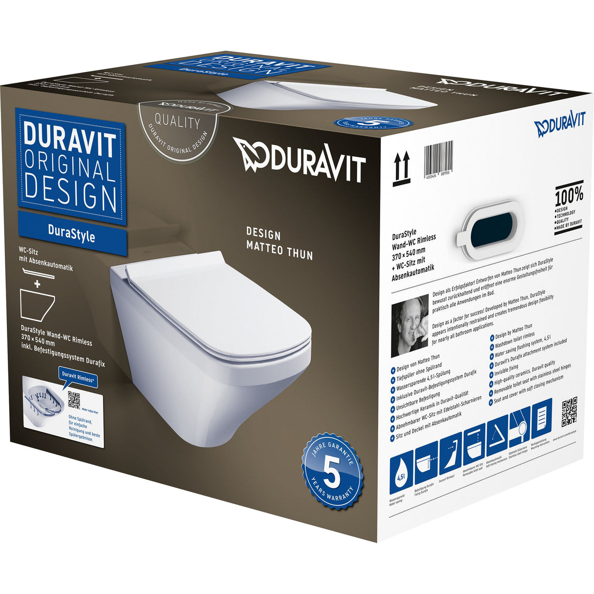 DURAVIT Pack WC suspendu avec abattant et système de fixation DuraStyle 45510900A1