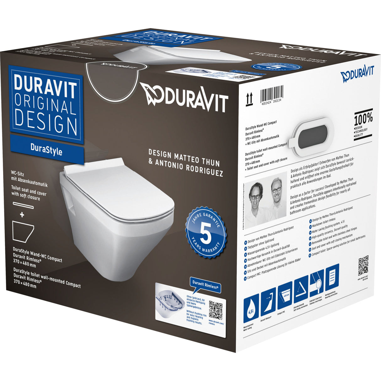 DURAVIT Pack WC suspendu avec abattant et système de fixation DuraStyle 45710900A1