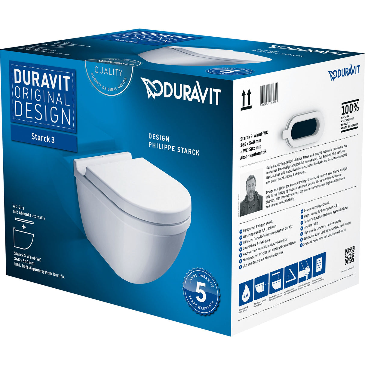 DURAVIT Pack WC suspendu avec abattant et système de fixation Starck 3 42250900A1