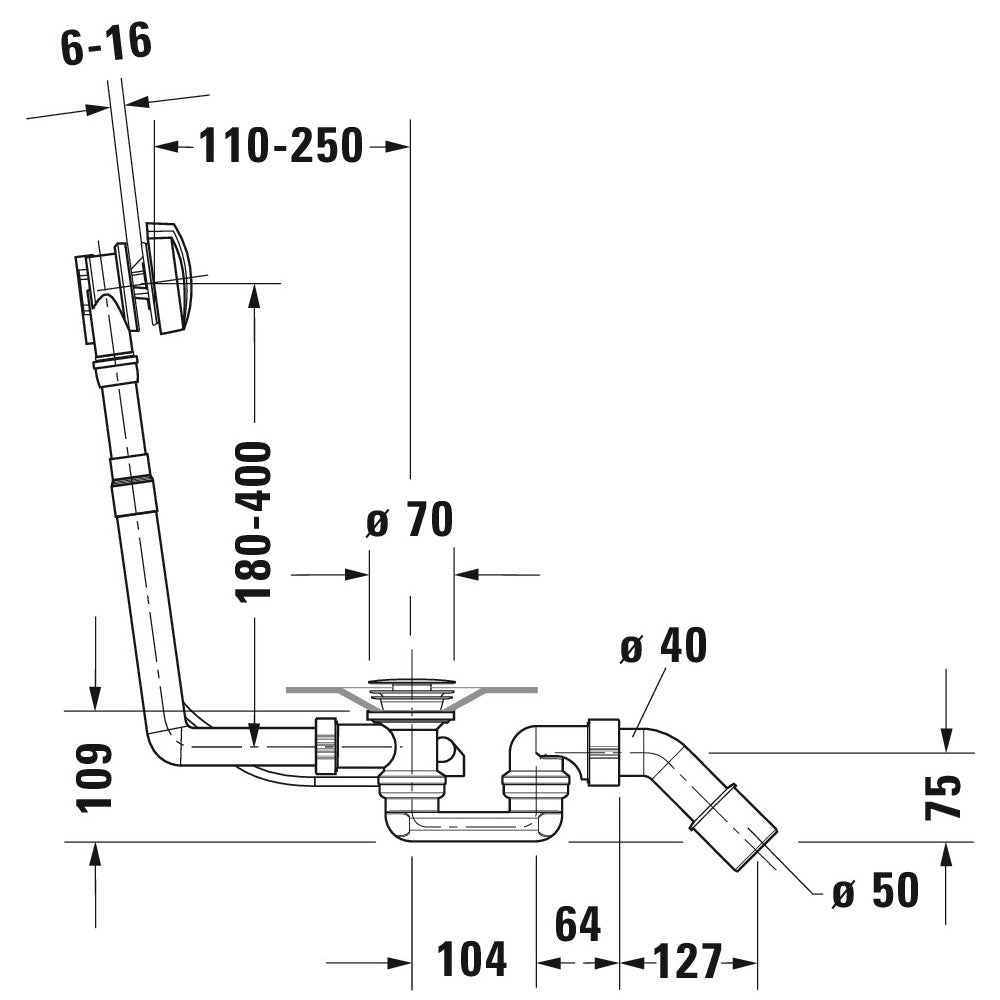DURAVIT Vidage de baignoire 53cm avec trop-plein D-code 790225000001000