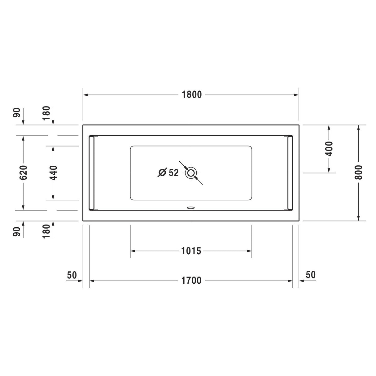 DURAVIT Baignoire rectangulaire en acrylique 2 dossiers Starck