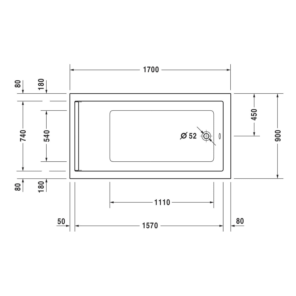 DURAVIT Baignoire rectangulaire en acrylique 1 dossier Starck