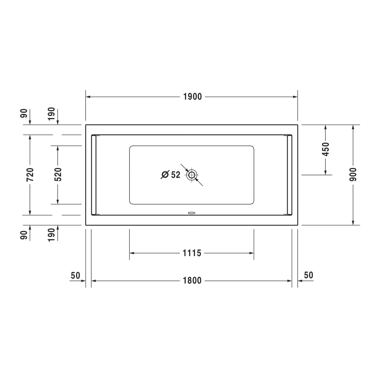DURAVIT Baignoire rectangulaire en acrylique 2 dossiers Starck