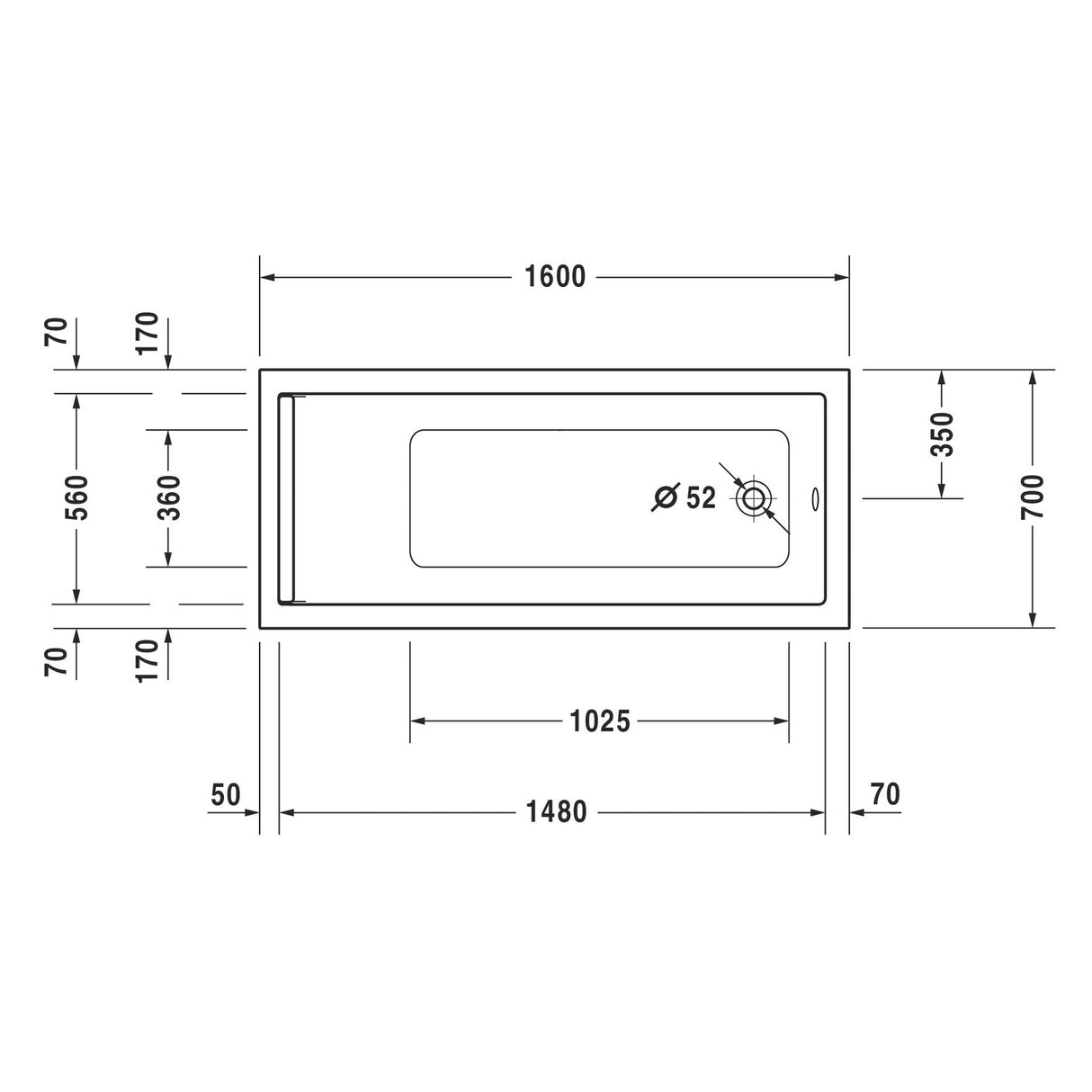 DURAVIT Baignoire rectangulaire en acrylique 1 dossier Starck