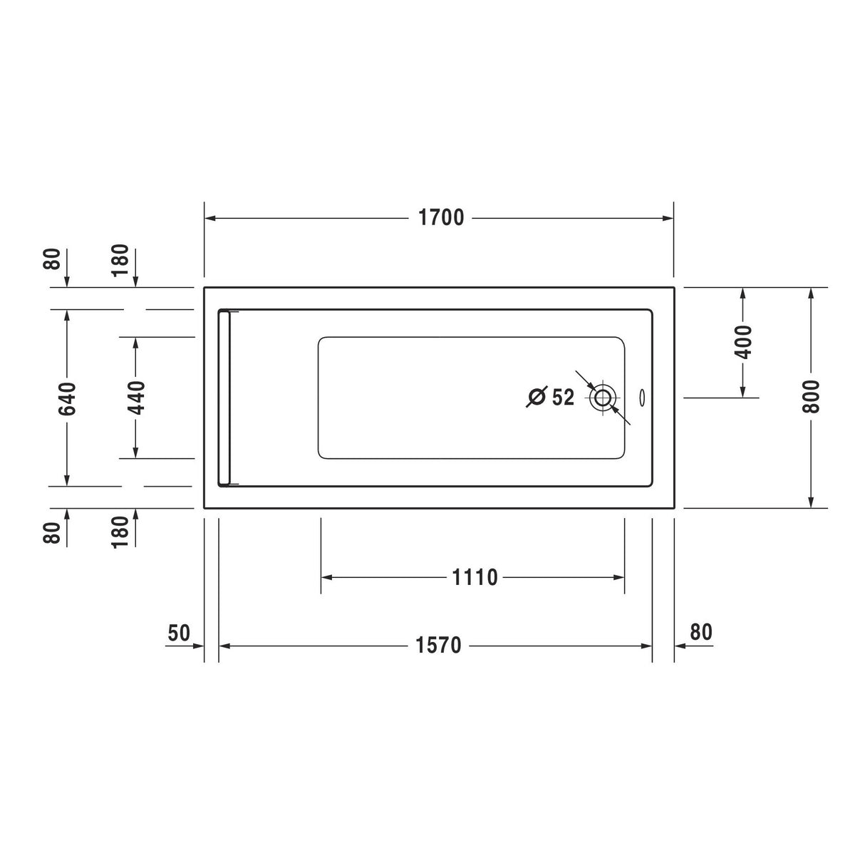 DURAVIT Baignoire rectangulaire en acrylique 1 dossier Starck