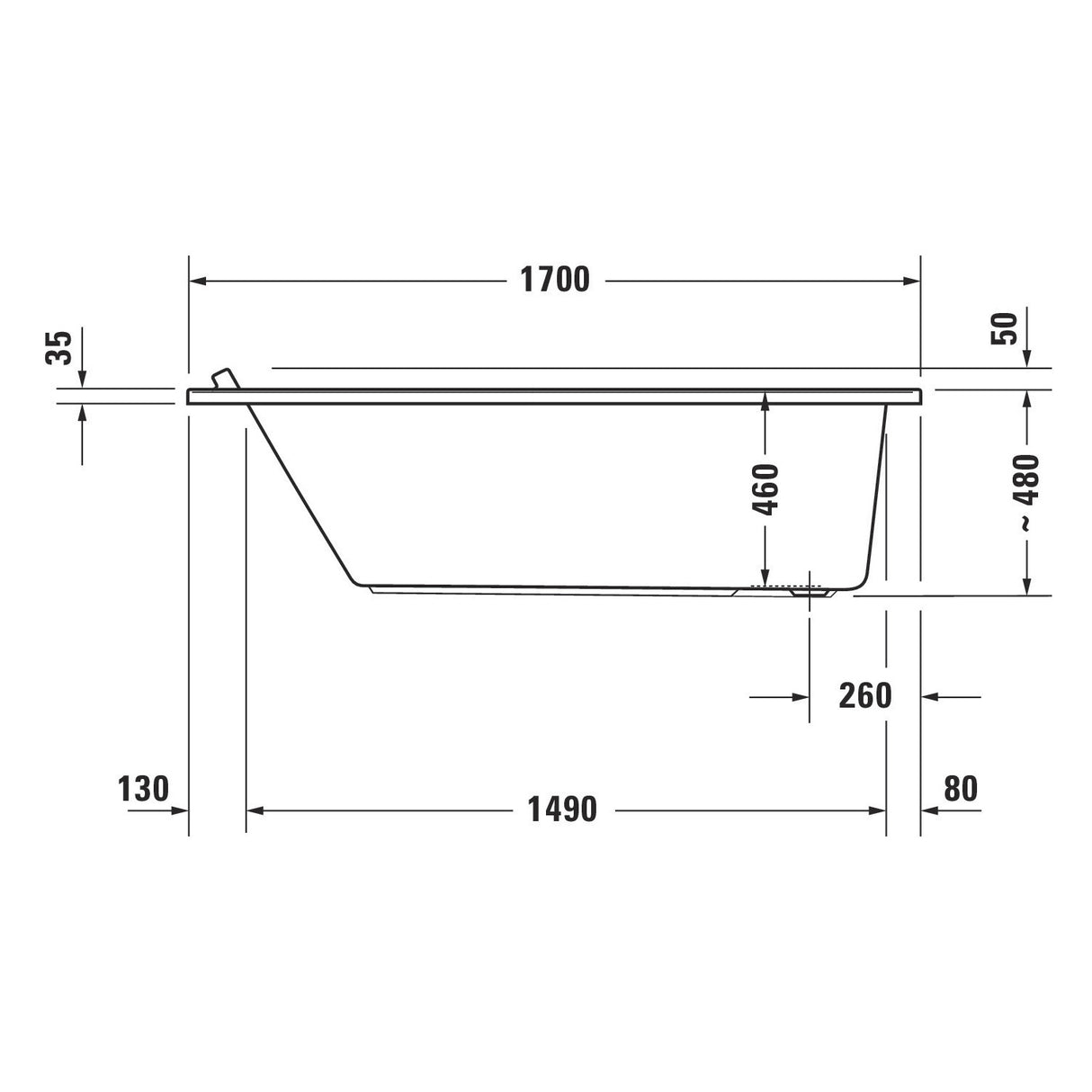 DURAVIT Baignoire rectangulaire en acrylique 1 dossier Starck