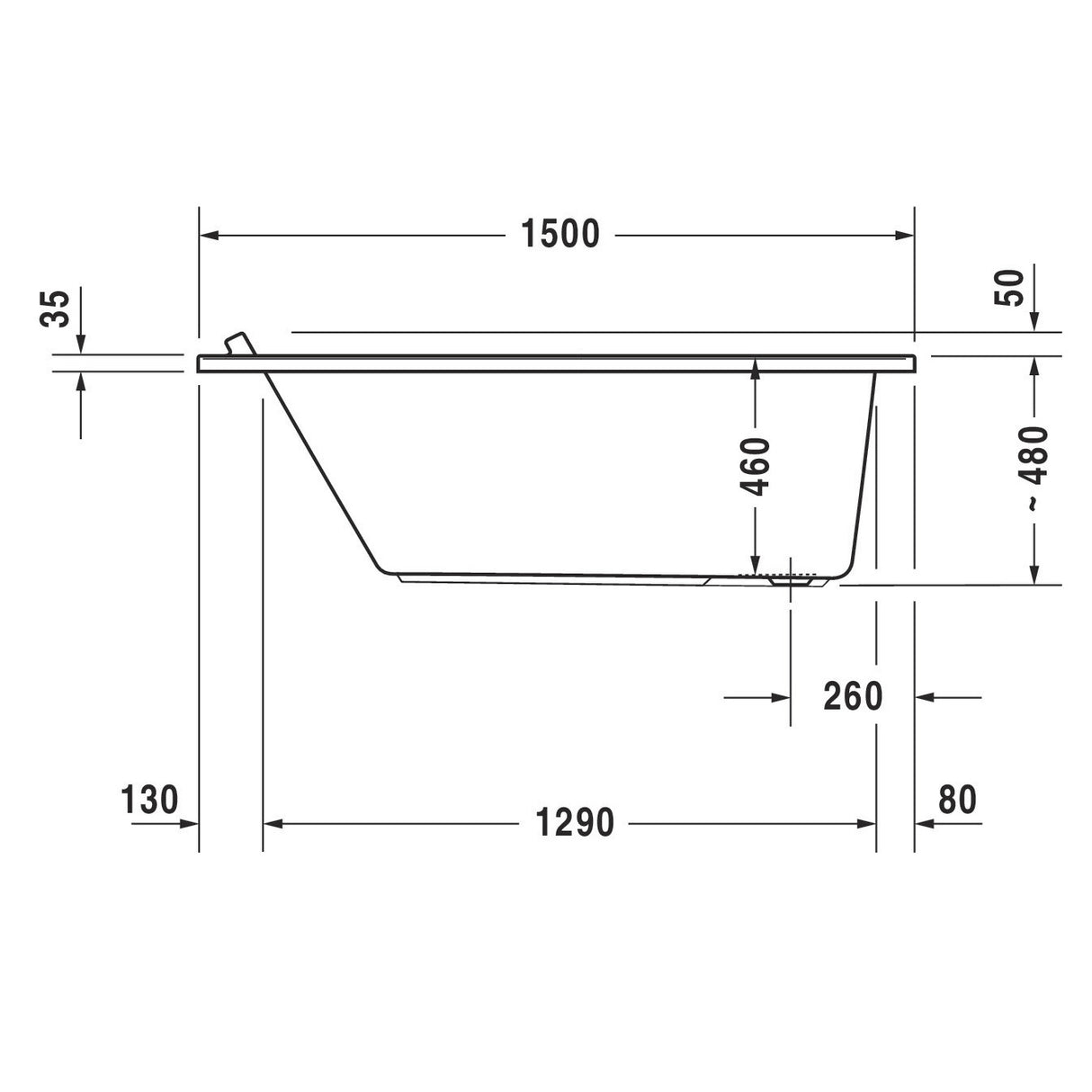 DURAVIT Baignoire rectangulaire en acrylique 1 dossier Starck
