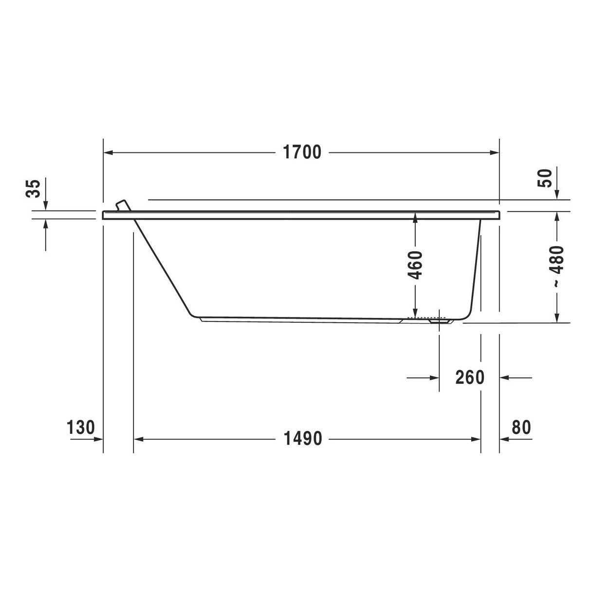 DURAVIT Baignoire rectangulaire en acrylique 1 dossier Starck
