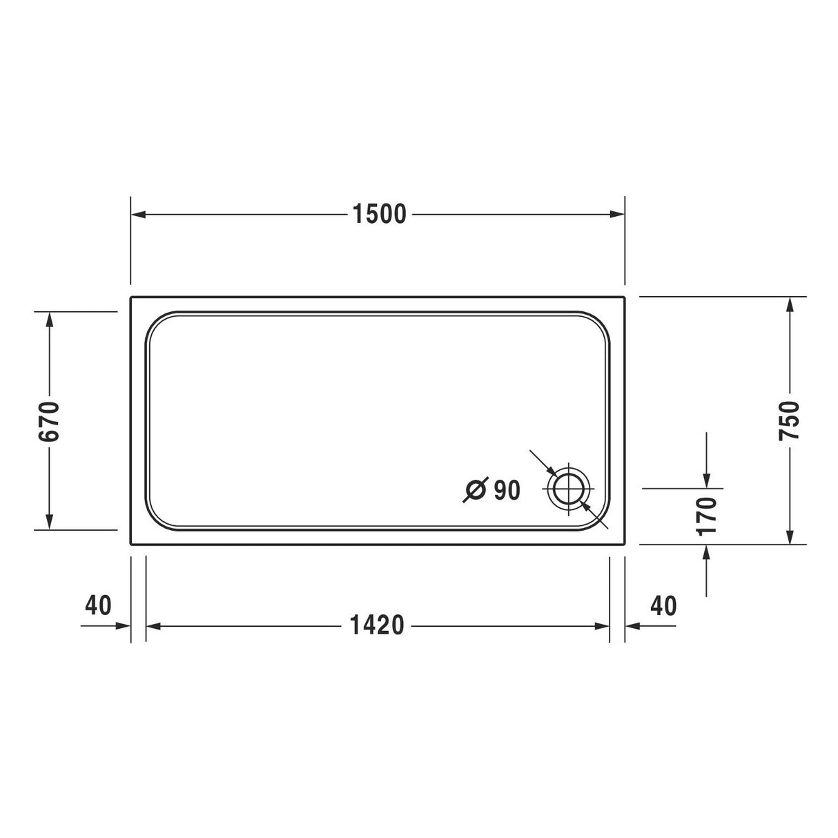 DURAVIT Receveur de douche en acrylique D-code