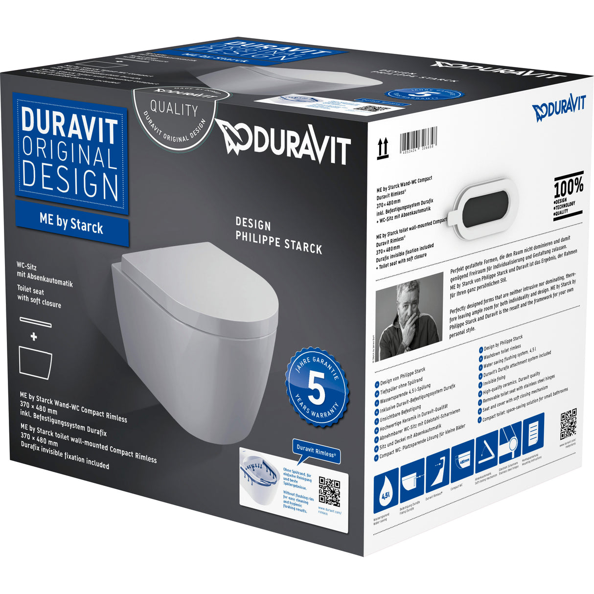 DURAVIT Pack WC suspendu compact sans bride ME by Starck