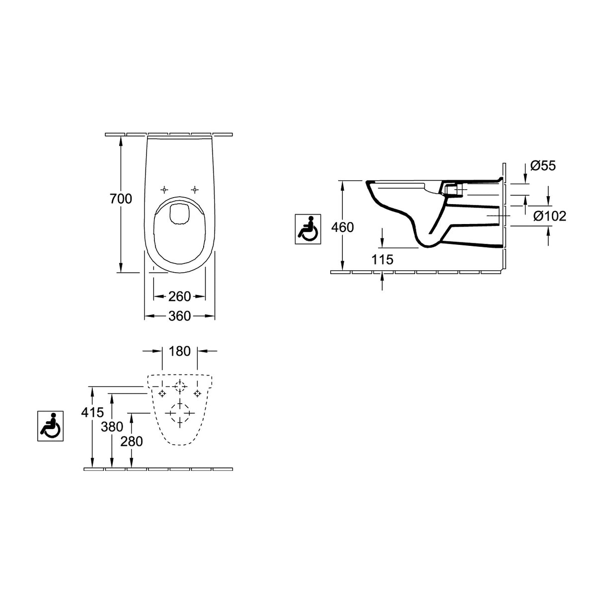 Villeroy & Boch Cuvette suspendue PMR sans abattant ViCare 4601R001