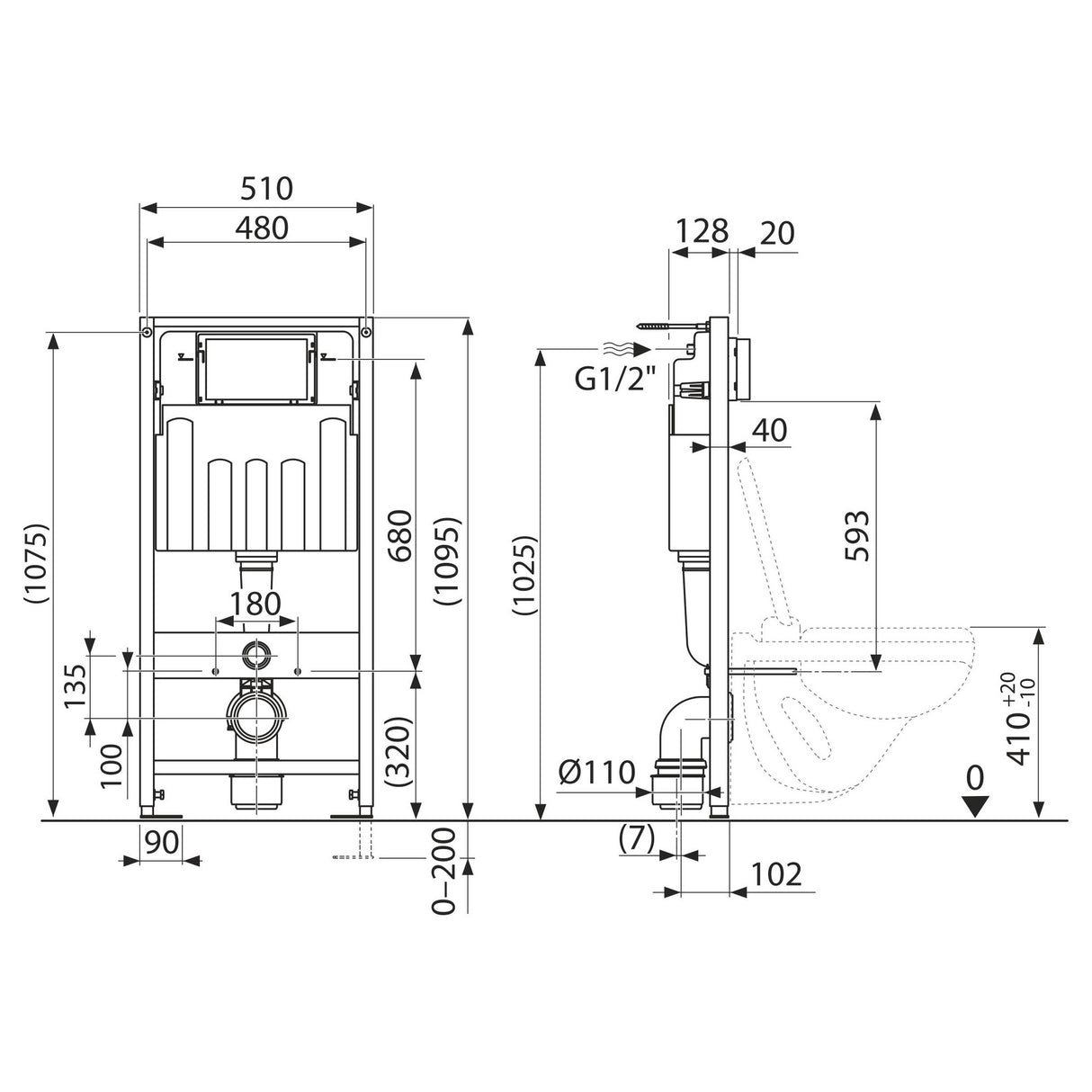 Villeroy & Boch Bâti-support sol-mur avec plaque de déclenchement 3/6 L