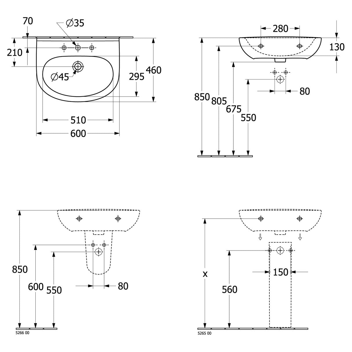 Villeroy & Boch Lavabo 60x46cm O.novo 4A406001