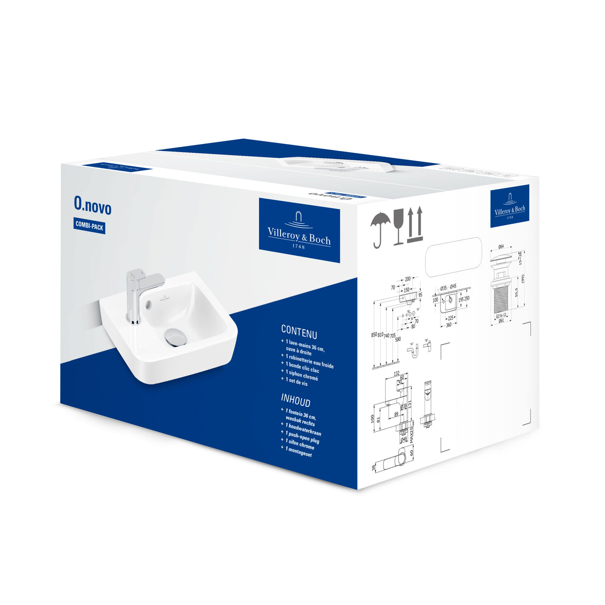 Villeroy & Boch Pack lave-mains avec robinetterie et bonde clic-clac O.novo 4342S101