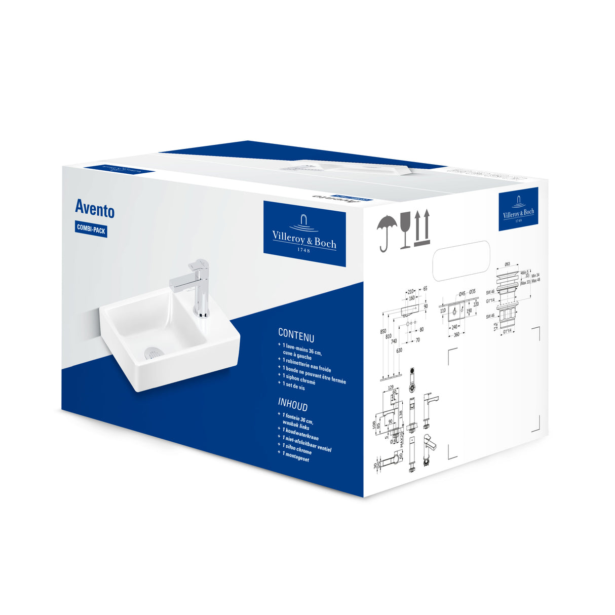 Villeroy & Boch Pack lave-mains avec robinetterie et bonde Avento 4300S201