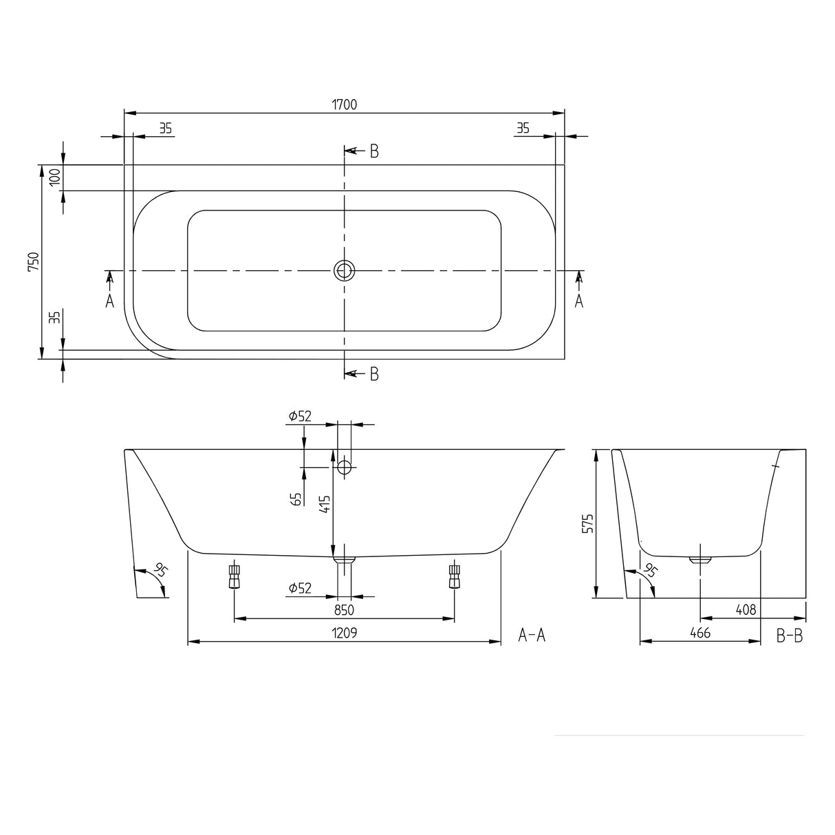 Villeroy & Boch Baignoire murale Architectura pour installation en angle à droite