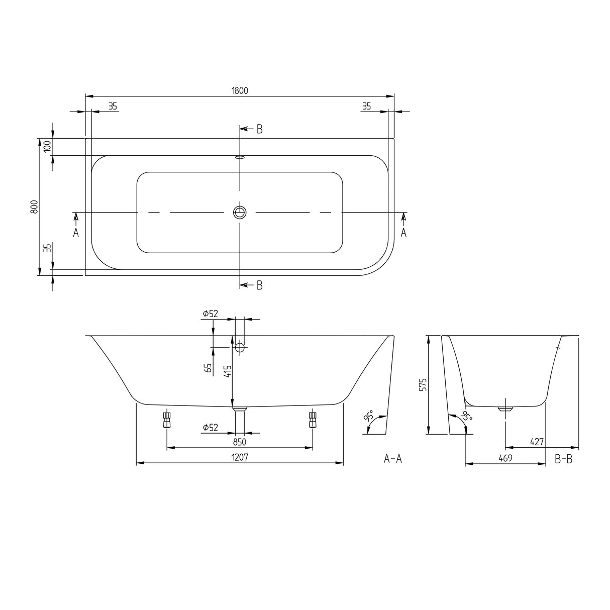 Villeroy & Boch Baignoire murale Architectura pour installation en angle à gauche