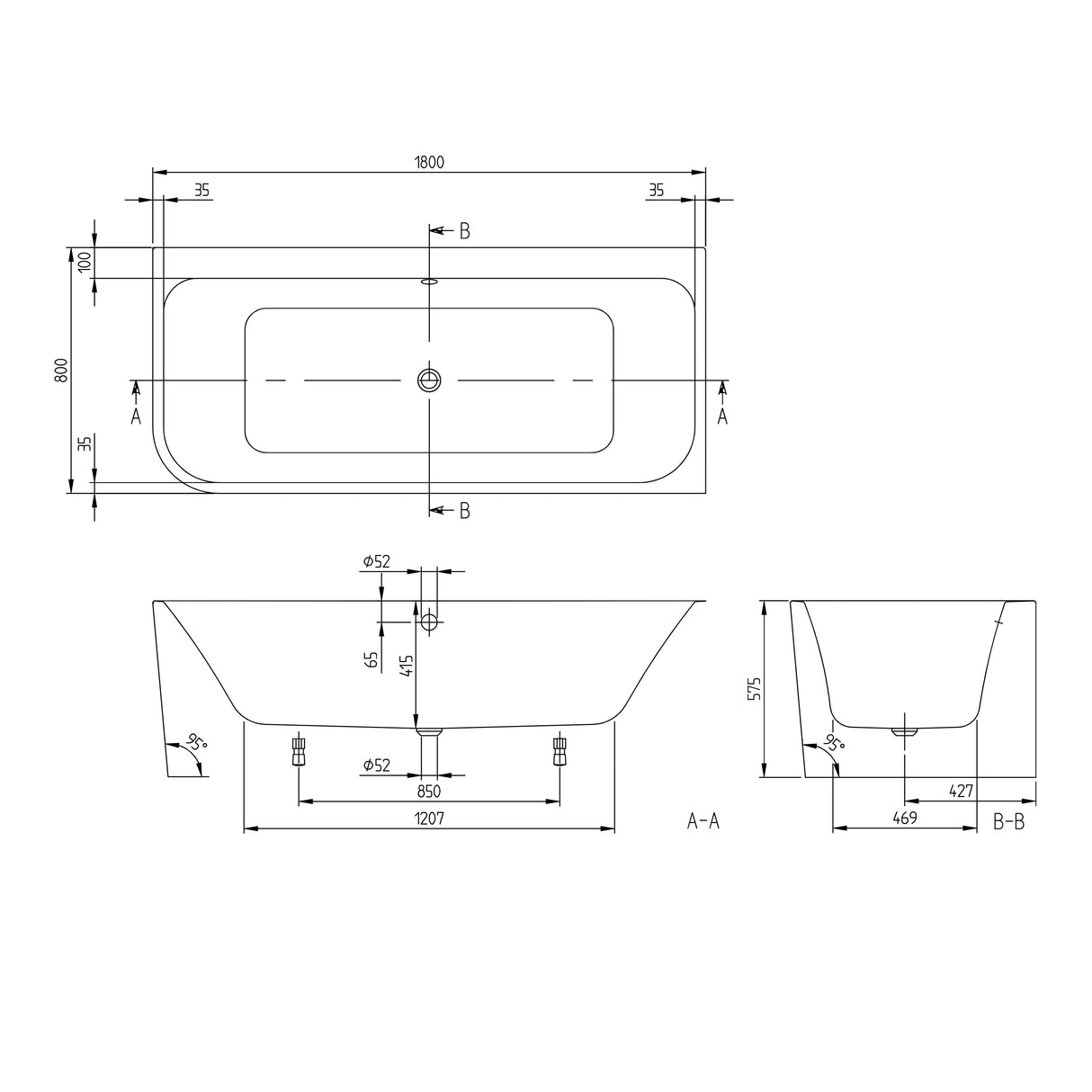 Villeroy & Boch Baignoire murale Architectura pour installation en angle à droite