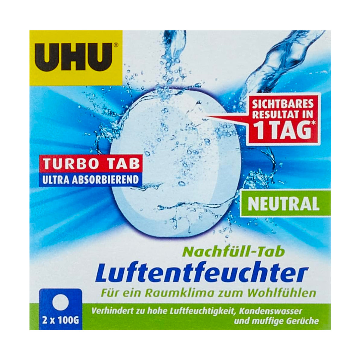 UHU Air Max ambiance - Recharge absorbeur d'humidité très rapide et efficace, blanc, 2 recharges tab 100g très puissante incluse