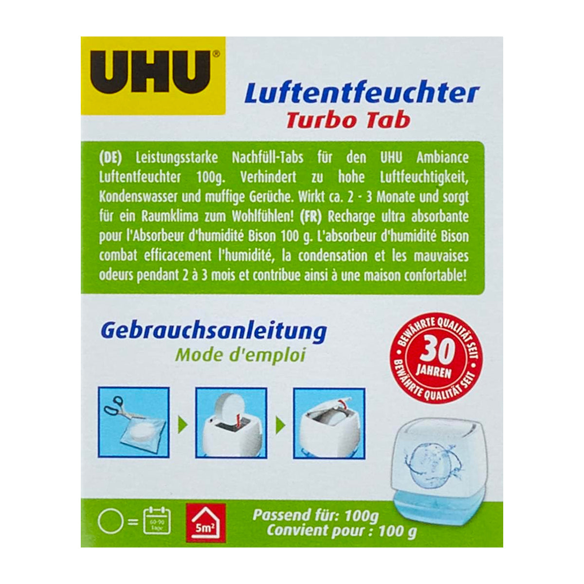 UHU Air Max ambiance - Recharge absorbeur d'humidité très rapide et efficace, blanc, 2 recharges tab 100g très puissante incluse