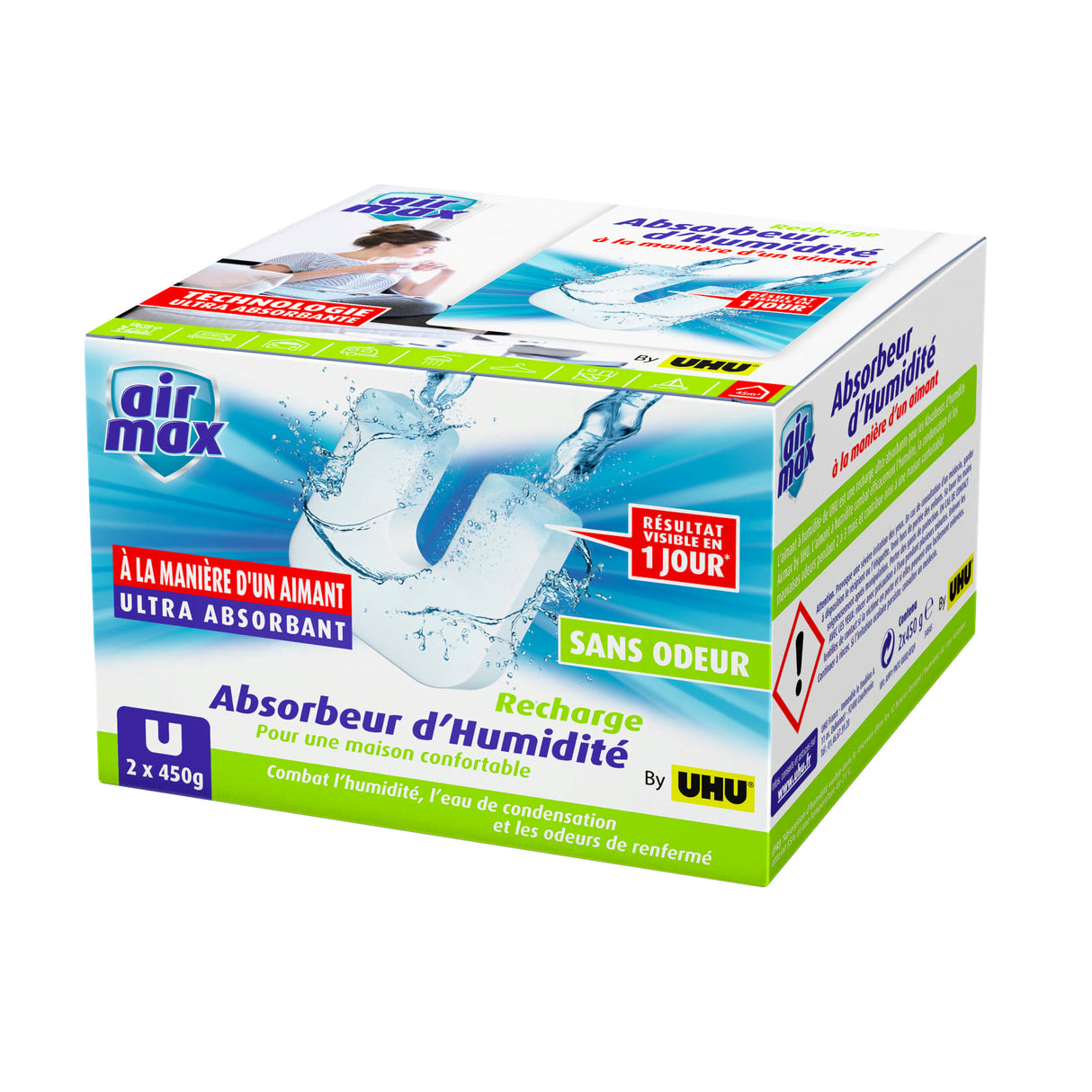UHU Air max magnet - Recharges sans parfum pour absorbeur d'humidité Air max magnet, 2x 450g