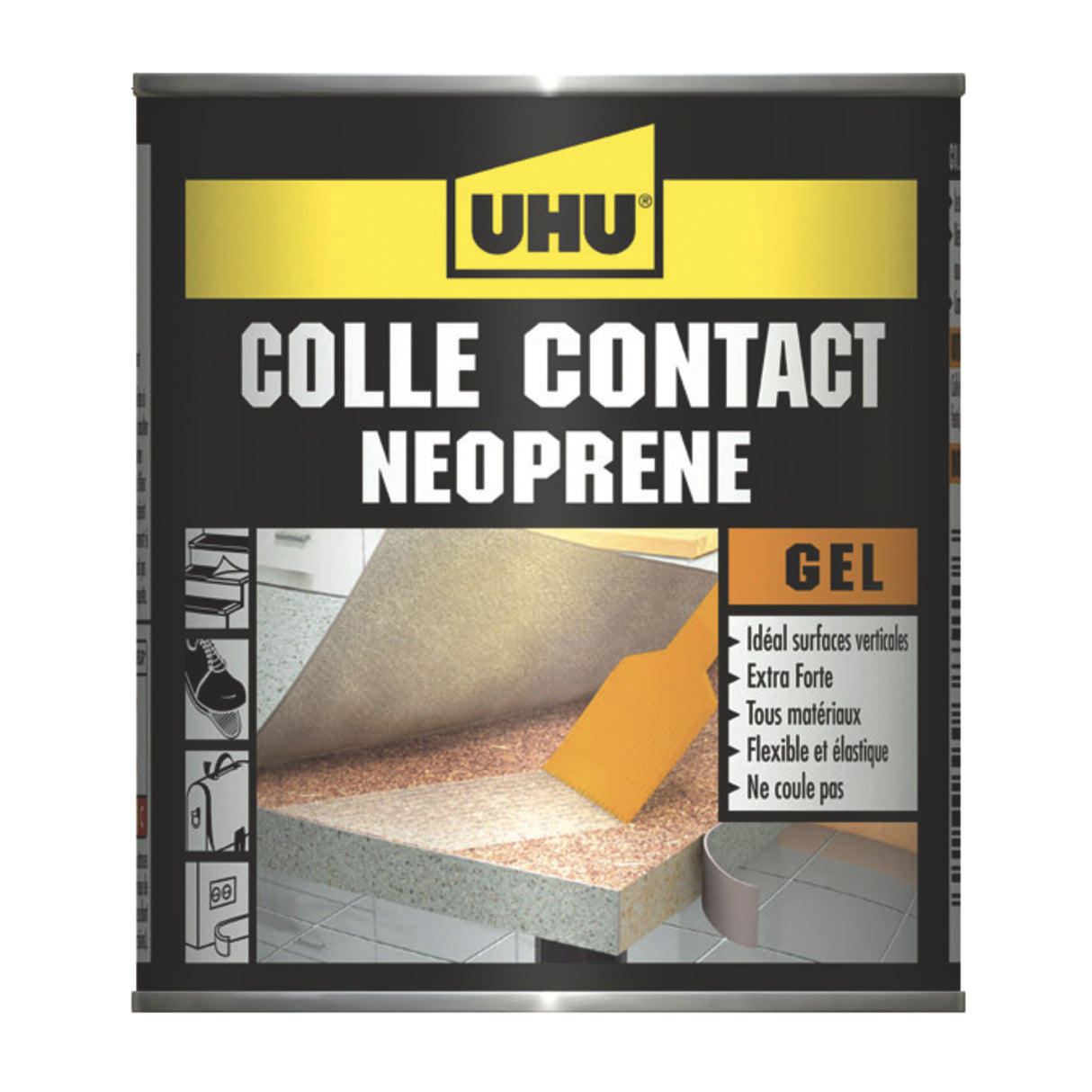 UHU Contact néoprène gel - Colle super forte universelle et gélifiée, ne goutte pas et ne file pas, adhère immédiatement, transparente, pot 215g