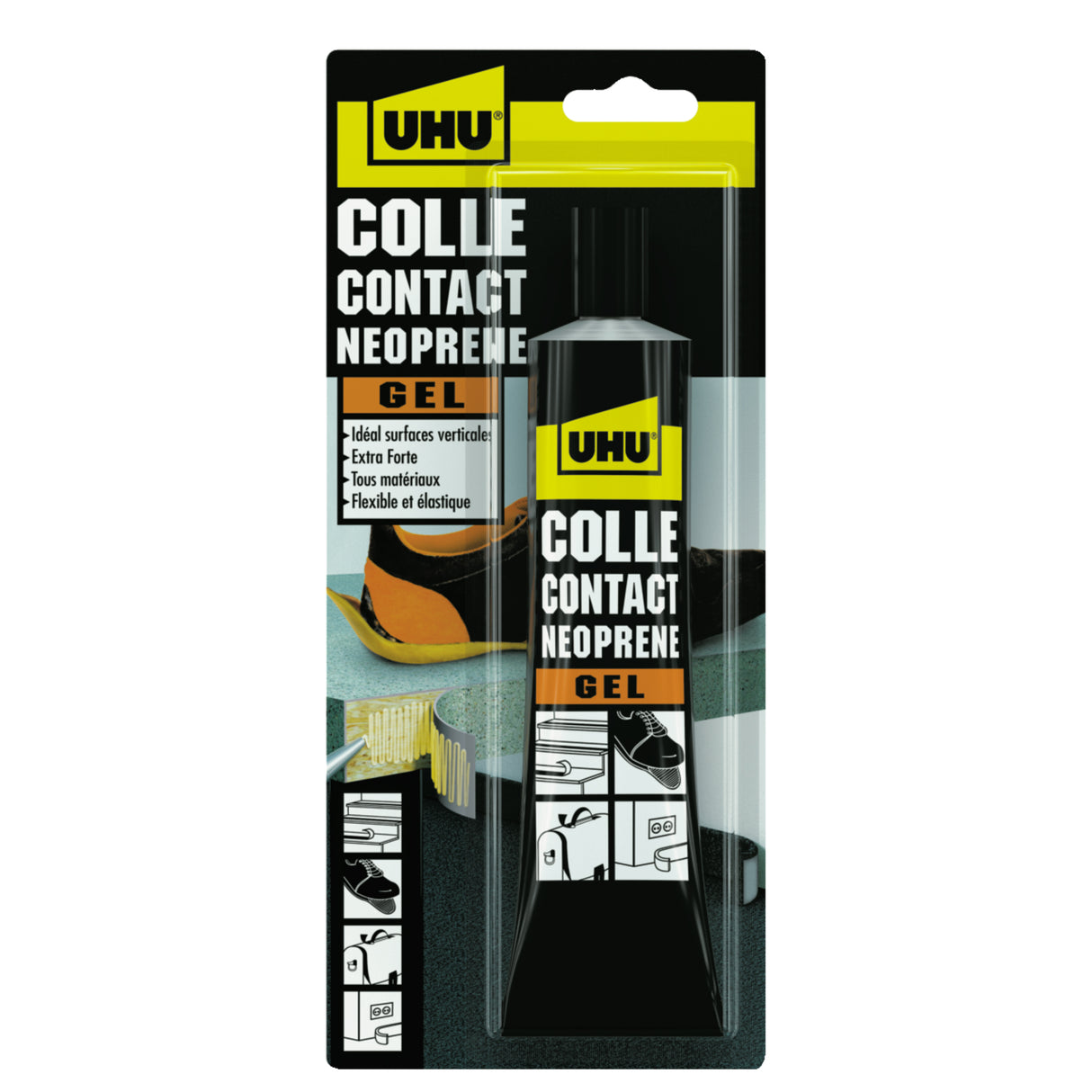 UHU Contact néoprène gel - Colle super forte universelle et gélifiée, ne goutte pas et ne file pas, adhère immédiatement, transparente, tube 120g
