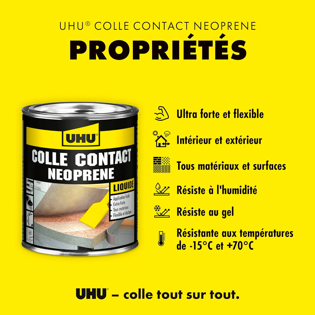 UHU Contact Néoprène liquide - Colle super forte universelle et liquide, adhère immédiatement, transparente, pot 215g