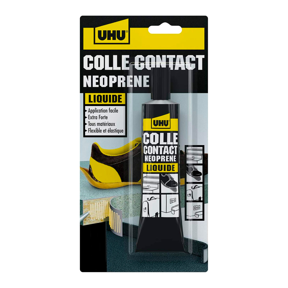UHU Contact Néoprène liquide - Colle super forte universelle et liquide, adhère immédiatement, transparente, tube 120g
