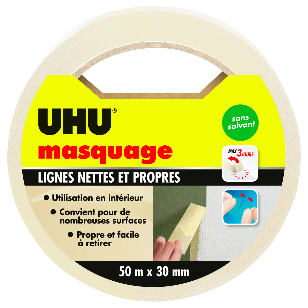 UHU Rollafix - Ruban adhésif de masquage, toute surface intérieur, sans solvant, ruban de 30m x 50mm