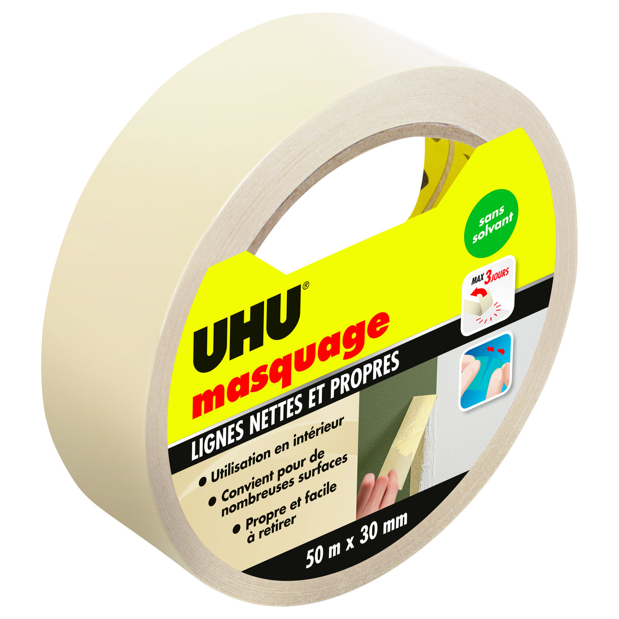 UHU Rollafix - Ruban adhésif de masquage, toute surface intérieur, sans solvant, ruban de 30m x 50mm