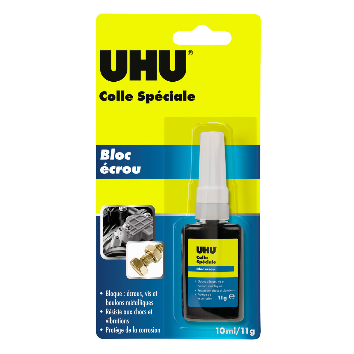 UHU Colle spéciale bloc écrou - colle universelle pour empêcher le desserrage des écrous, colle métal, tube 11g