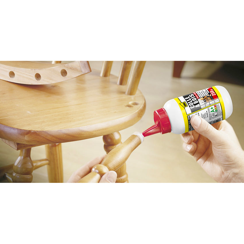 UHU Colle à bois express - Plus forte que le bois, résistante à l'humidité, D2, sans solvants, embout de précision, transparente, biberon 250g