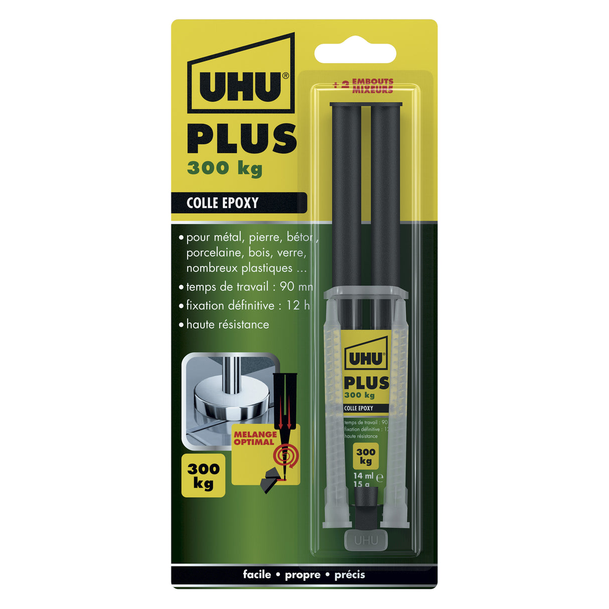 UHU Colle époxy plus - Colle époxy 2 composants, super forte, rapide et précise, serringue avec canule auto-mélangeuse, transparent, 15g