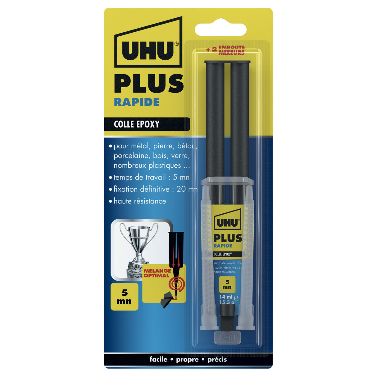 UHU Colle époxy plus rapide - Colle époxy 2 composants, super forte, très rapide et précise, serringue avec canule auto-mélangeuse, transparent, 15g