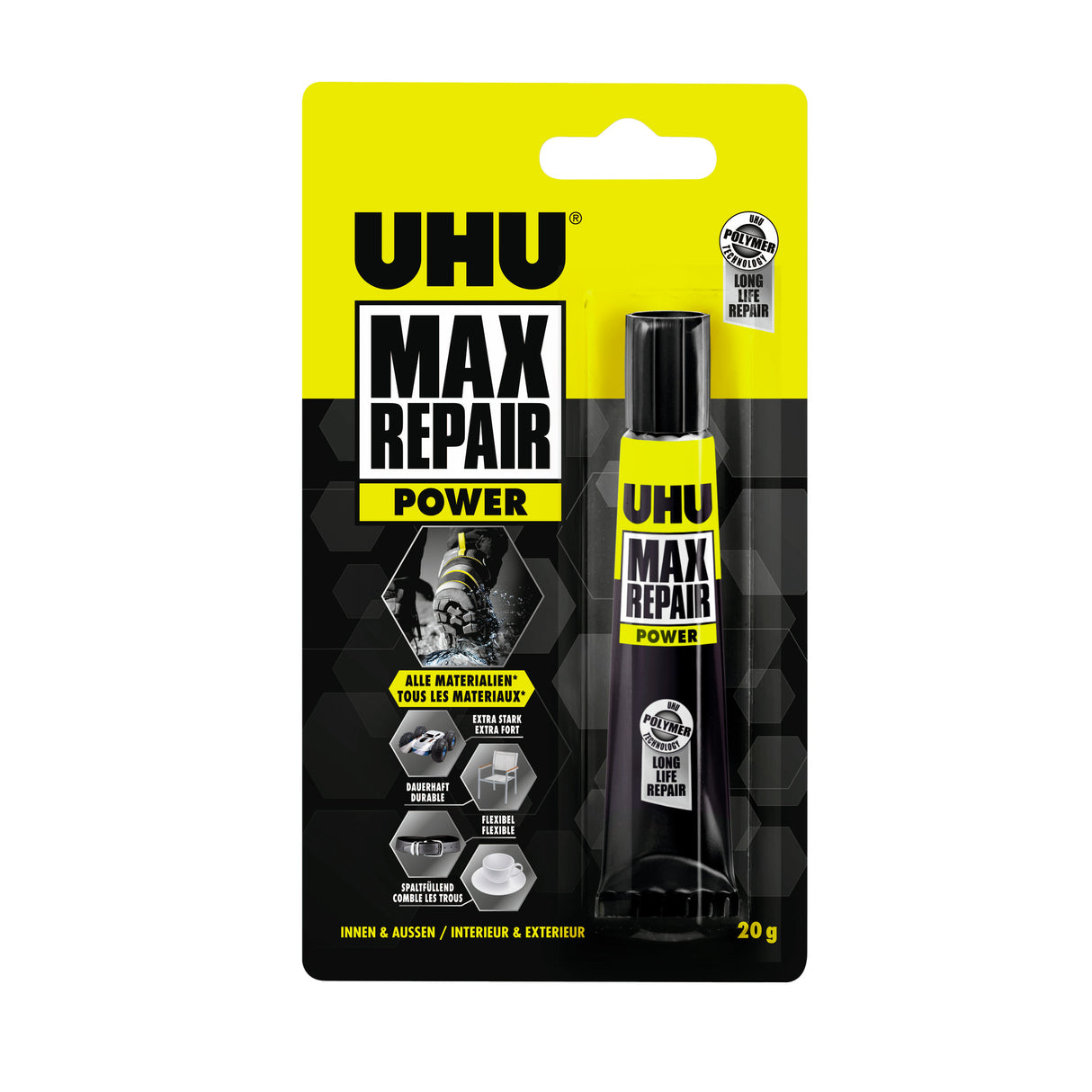 UHU Max Repair power - Colle extra puissante et flexible, transparente, idéale pour les chaussures, le caoutchouc, le cuir, tube 20g